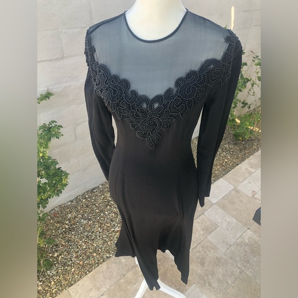 Vintage beaded sheer mesh Marie St. Claire size four long sleeve dress - Picture 3 of 16